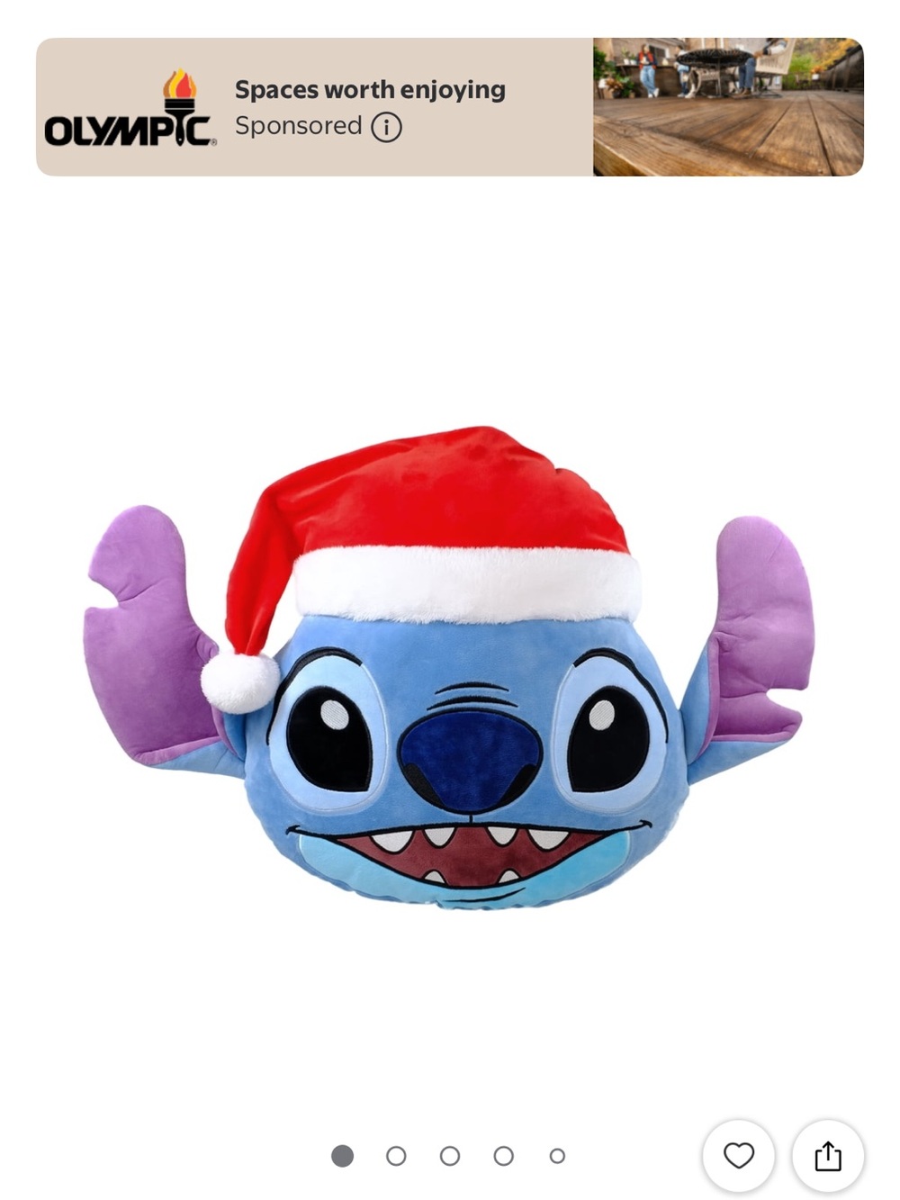 Disney Stitch Plush pillow with Santa Hat Christmas Holiday